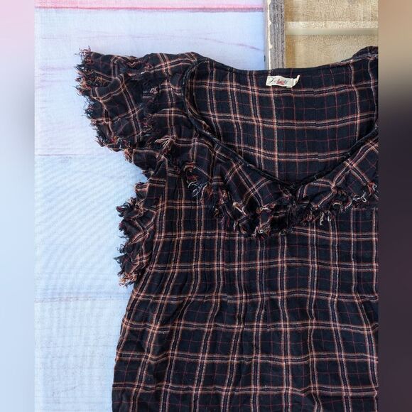 Faherty Yosepha Harper Red Plaid Ruffle Top Small Boho Flowy Holiday Rustic - Picture 2 of 7